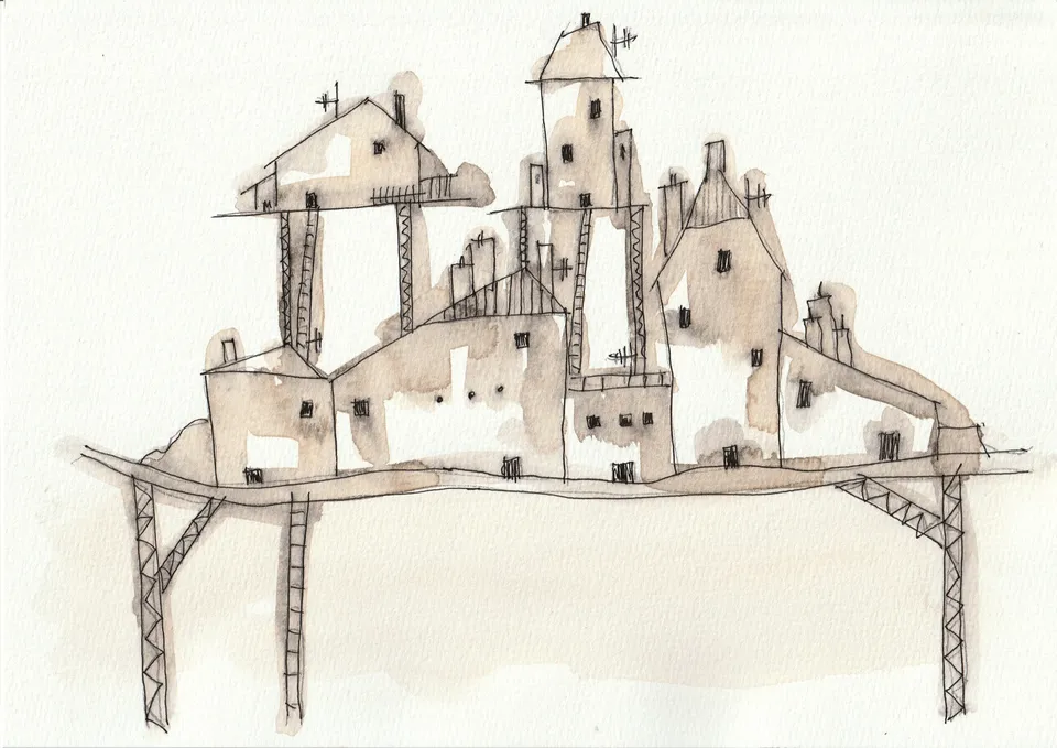 Momentos No. 2, ink and wash on paper