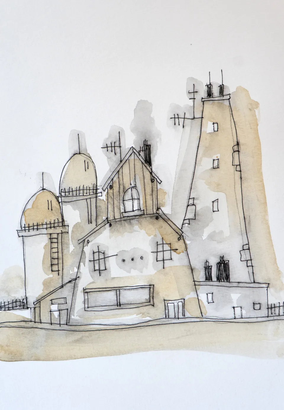 Sunday Morning, ink and watercolour on paper